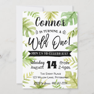 Wild One 1er anniversaire Invitation Jungle feuill