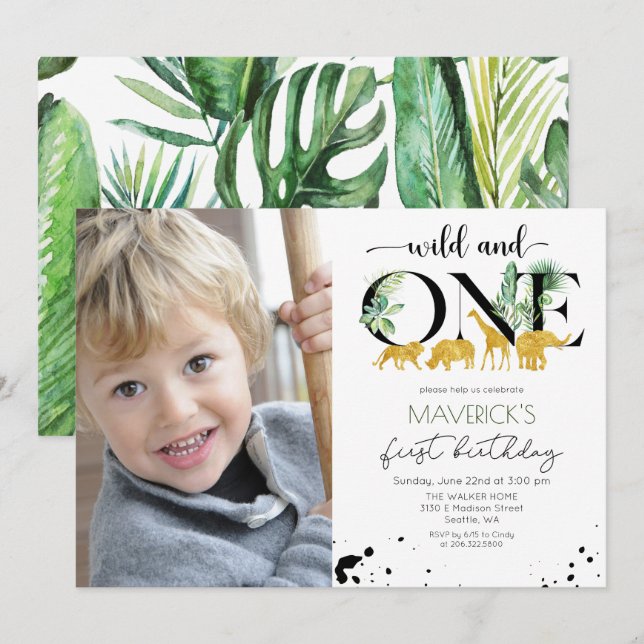 Wild One 1er anniversaire Jungle Safari Invitation (Devant / Derrière)