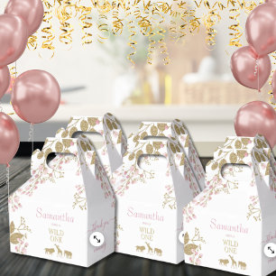 Wild One 1st Birthday Animals Thank You Pink Gold Favor Box