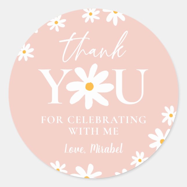 Wild One 1st Birthday Boho Blush Pink Daisy Classic Round Sticker (Front)