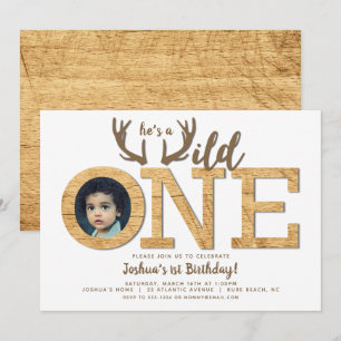 Wild One 1st Birthday Boy Photo Invitation