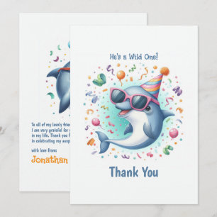 Wild One 1st Birthday Dolphin Themed Thank You Card