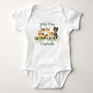 Wild One 1st Birthday Forest Woodland Animals Baby Bodysuit