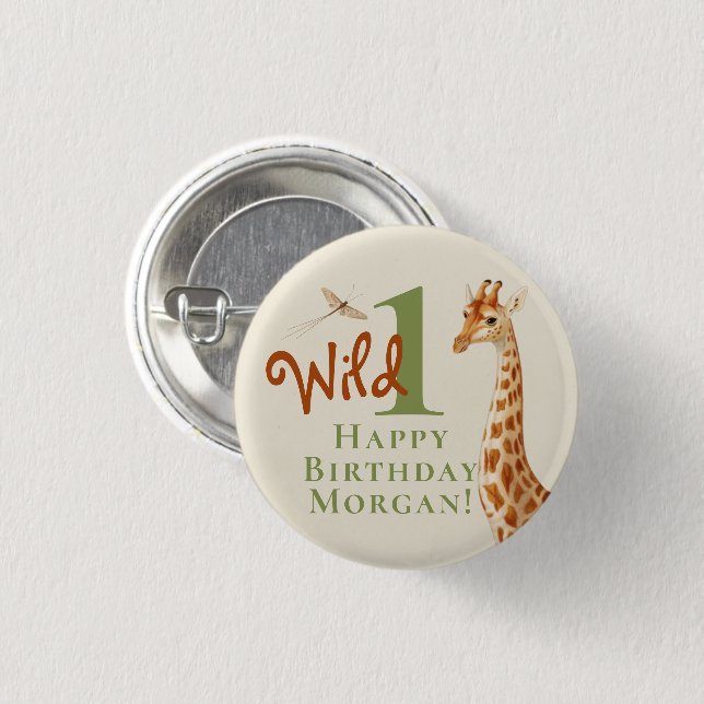 Wild One 1st Birthday Giraffe Safari 1 Inch Round Button (Front & Back)