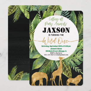 Wild one 1st birthday invitation boy safari invite
