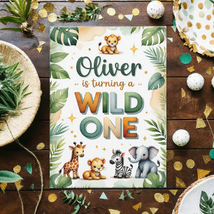 Wild One 1st Birthday Invitation Card - Oliver