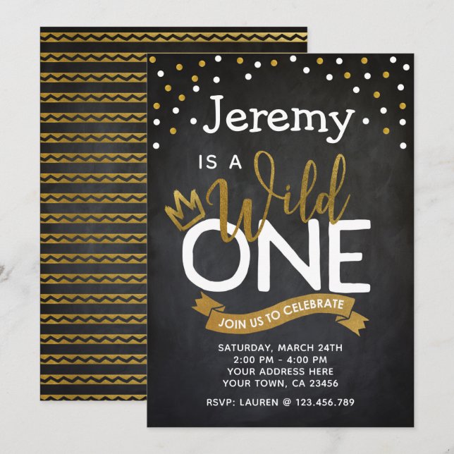 Wild One 1st Birthday Invitation Chalkboard (Front/Back)