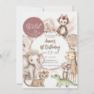 Wild One 1st Birthday Invitation   Safari Animal G