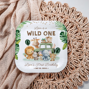 Wild One 1st Birthday Invitation Safari Animals Paper Plate