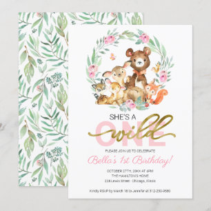 Wild One 1st Birthday Invitation Woodland Animals 