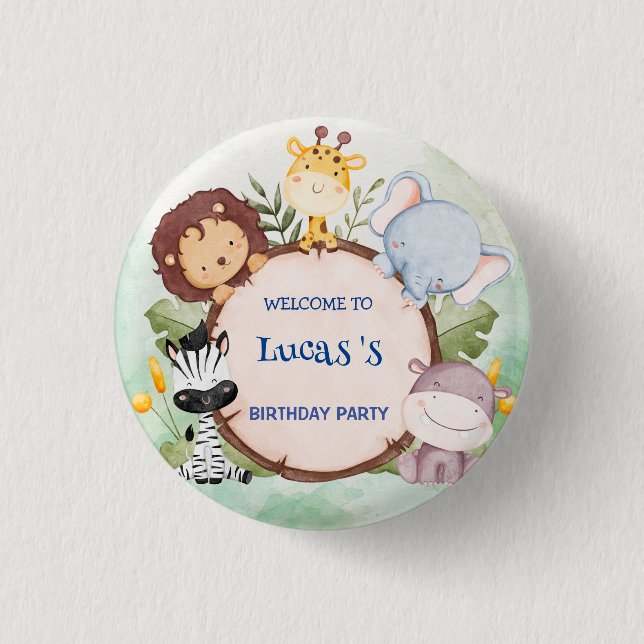 wild one 1st birthday jungle safari Birthday party 1 Inch Round Button (Front)