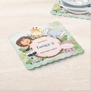 wild one 1st birthday jungle safari Birthday party Paper Coaster