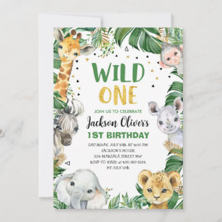 Wild One 1st Birthday Jungle Safari Wild Animals Invitation