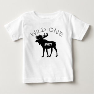 Wild One 1st Birthday Moose Forest Creatures Baby T-Shirt