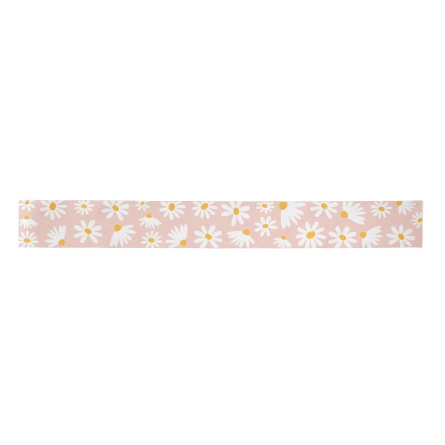 Wild One 1st Birthday Party Boho Blush Pink Daisy  Satin Ribbon (Front)