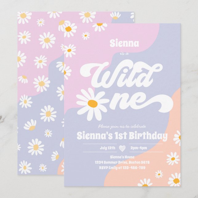 Wild One 1st Birthday Party Boho Floral Daisy Invitation (Front/Back)