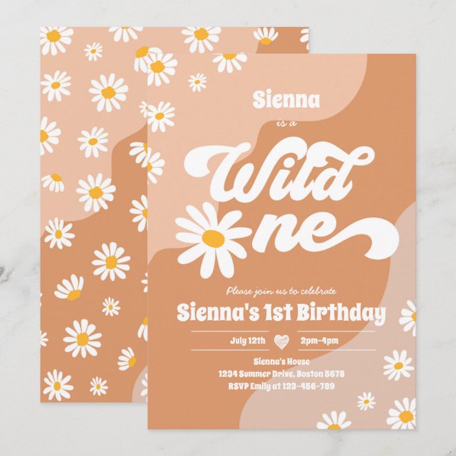 Wild One 1st Birthday Party Boho Floral Daisy Invitation (Front/Back)