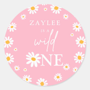 Wild One 1st Birthday Party Boho Retro Daisy Class Classic Round Sticker