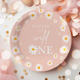 Wild One 1st Birthday Party Boho Retro Daisy Paper Plate