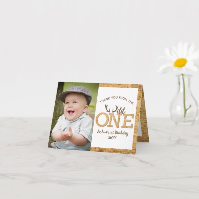 Wild One 1st Birthday Party Photo Carte de remerci (Petite plante)