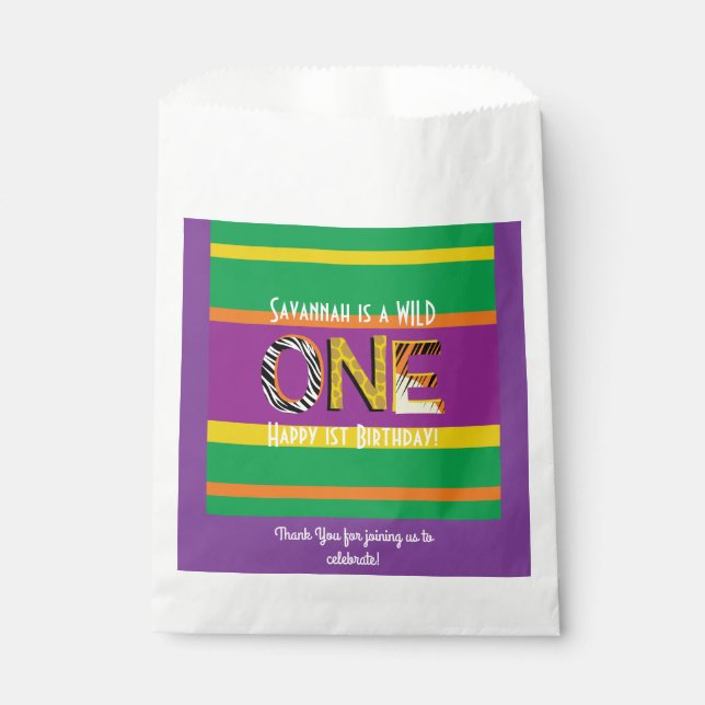 Wild One 1st Birthday Party Safari Favour Bag (Front)