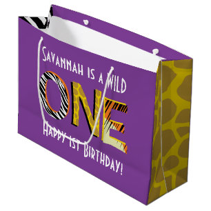 Wild One 1st Birthday Party Safari Large Gift Bag