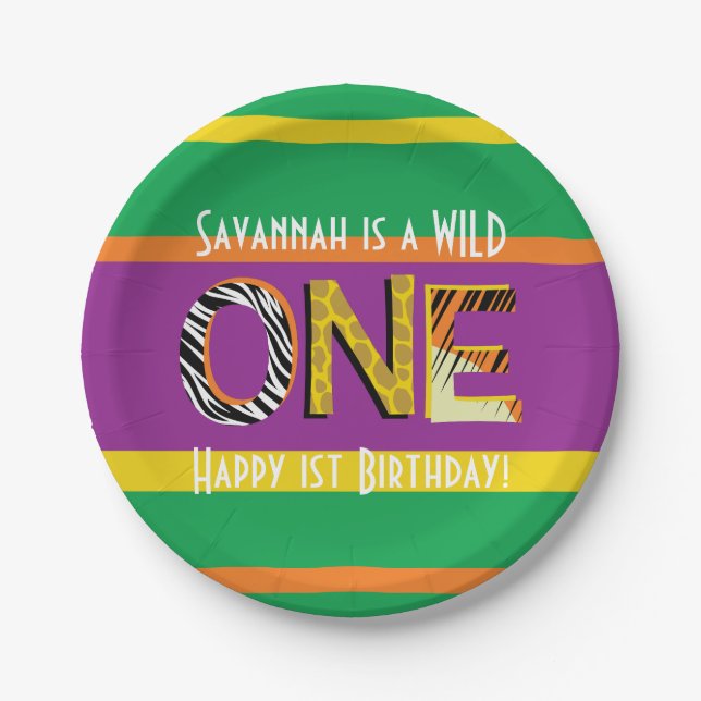 Wild One 1st Birthday Party Safari Paper Plate (Front)