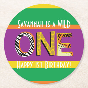 Wild One 1st Birthday Party Safari Round Paper Coaster