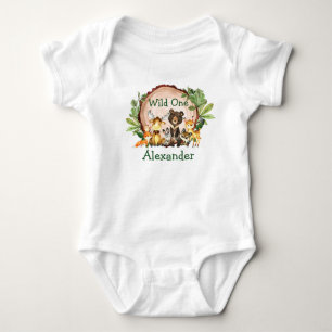 Wild One 1st Birthday Rustic Forest Animals Baby Bodysuit