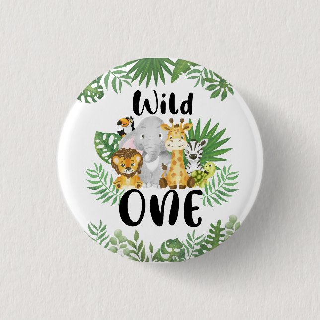 Wild One 1st Birthday Safari 1 Inch Round Button (Front)