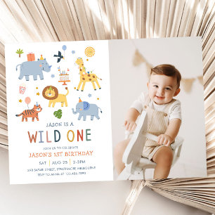 Wild One 1st Birthday Safari Animals Cute Photo Invitation