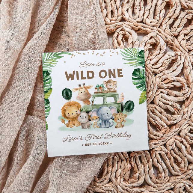 Wild One 1st Birthday Safari Animals Napkin (Creator Uploaded)