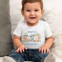 Wild One 1st Birthday Safari Animals White Blue