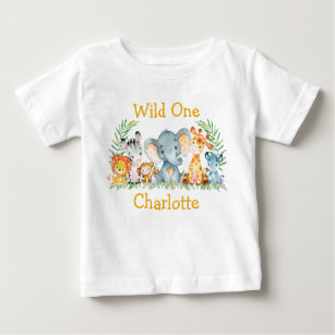 Wild One 1st Birthday Safari Animals Yellow Baby T-Shirt