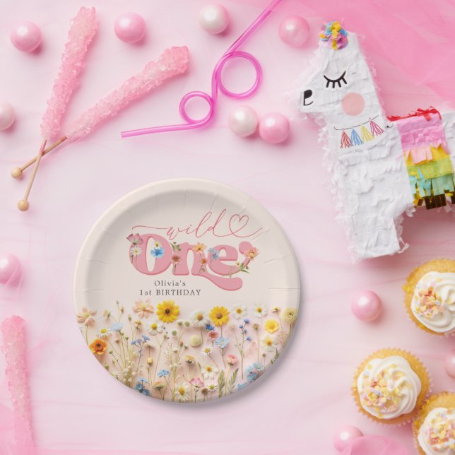 Wild One 1st Birthday Wildflower  Paper Plate (Party)