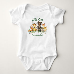 Wild One 1st Birthday Woodland Forest Animals Baby Bodysuit