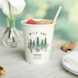 Wild One 1st Birthday Woodland Watercolor Paper Cups
