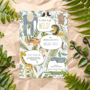 Wild One African Jungle Safari Animals Baby Shower Invitation
