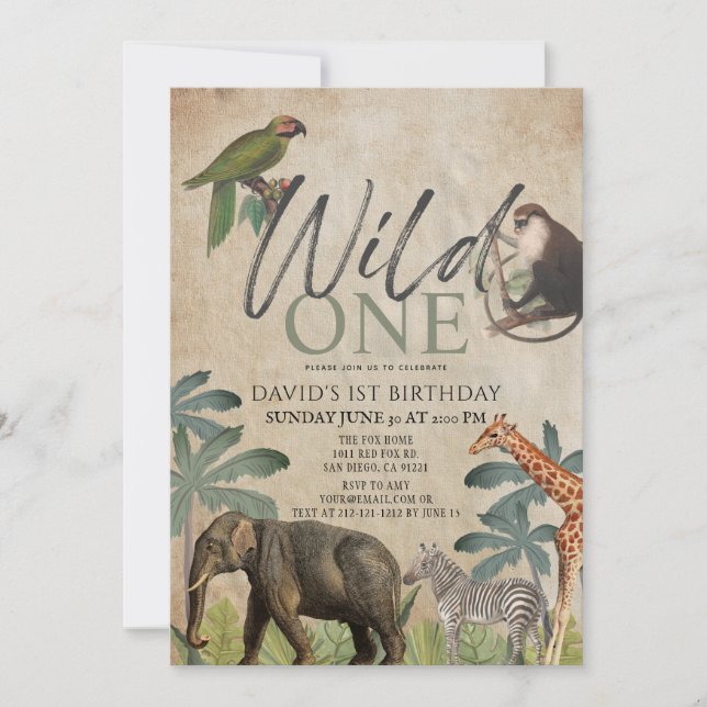 Wild One African Safari Animals 1st Birthday Invitation (Front)