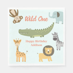 Wild One African Safari Animals 1st Birthday Napkin