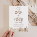 Wild One and Four Ever Wild Joint Invite<br><div class="desc">A 1st and 4th joint Birthday invitation template featuring watercolour lion faces and neutral toned safari leaves along the bottom. Perfect for your 'Wild One' and 'Four Ever Wild' safari themed Birthday party!</div>