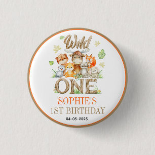 Wild One Animal 1st Birthday Party Safari Jungle 1 Inch Round Button