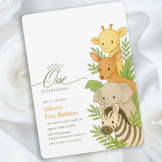 Wild One Animal Birthday Illustration 1st Birthday Invitation