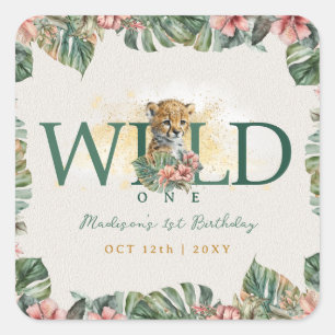Wild One Animal Guepard Baby Boy 1st Birthday Square Sticker
