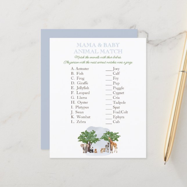 Wild One Animal Safari Animal Match Game (Front/Back In Situ)