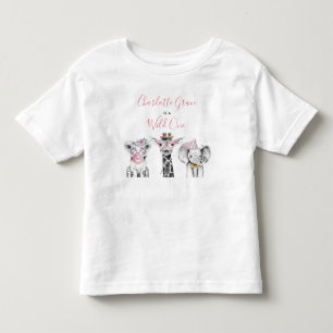 Wild One Animal Safari Black White Pink Birthday Toddler T-shirt