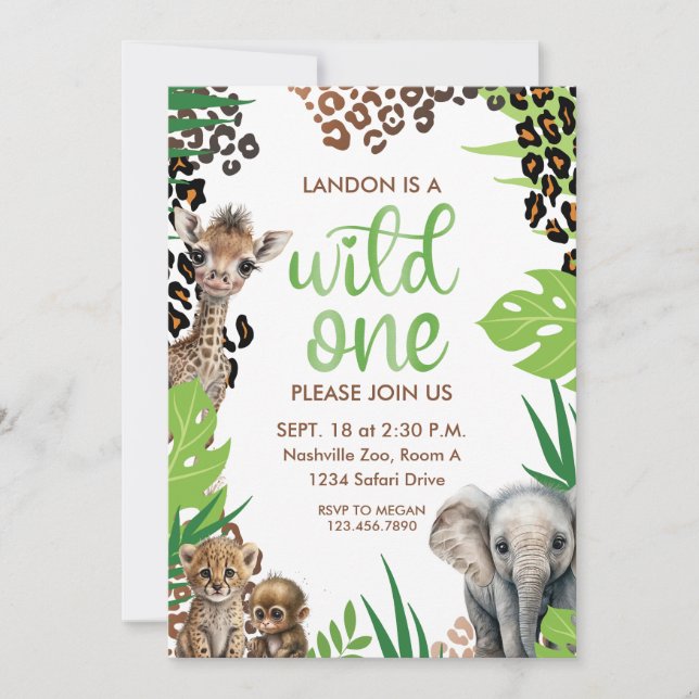 Wild One Animal Safari First Birthday Invitation (Front)