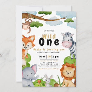 Wild One Animaux Première Invitation Anniversaire