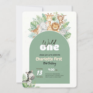Wild One Arch Frame Safari Animal 1st Birthday Invitation