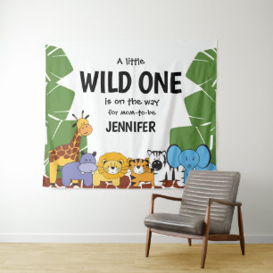 "Wild One Arrival" Personalized Safari Baby Shower Tapestry